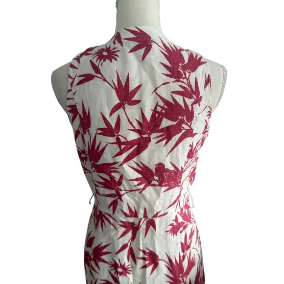 POLO RALPH LAUREN 100% Linen Cream Red Botanical Linen Wrap Dress Size 6 - Picture 3 of 14